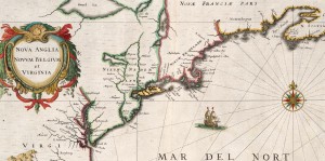 從提取 1632 地圖北美 - 源地圖再現禮貌諾曼乙. 利文撒爾地圖中心在波士頓公共圖書館